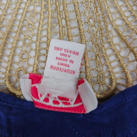 AKA New York Gold Lace Collar Blue Silk Blouse Size S Ornate Statement Regency - Picture 11 of 14